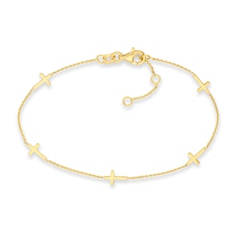 Five Sideways Cross Station Bracelet in 14K Gold - 7.25"