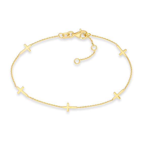 Five Sideways Cross Station Bracelet in 14K Gold - 7.25"