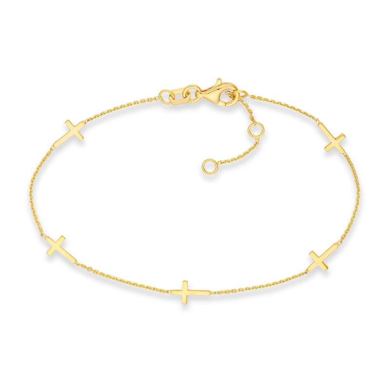 Main Image 1 of Five Sideways Cross Station Bracelet in 14K Gold - 7.25"