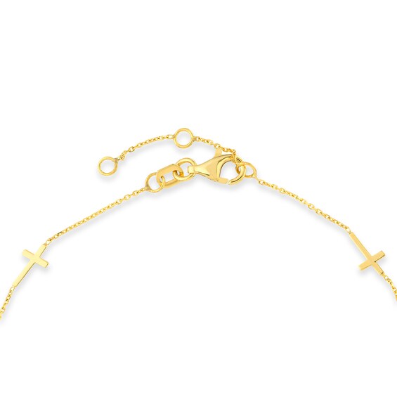 Five Sideways Cross Station Bracelet in 14K Gold - 7.25"