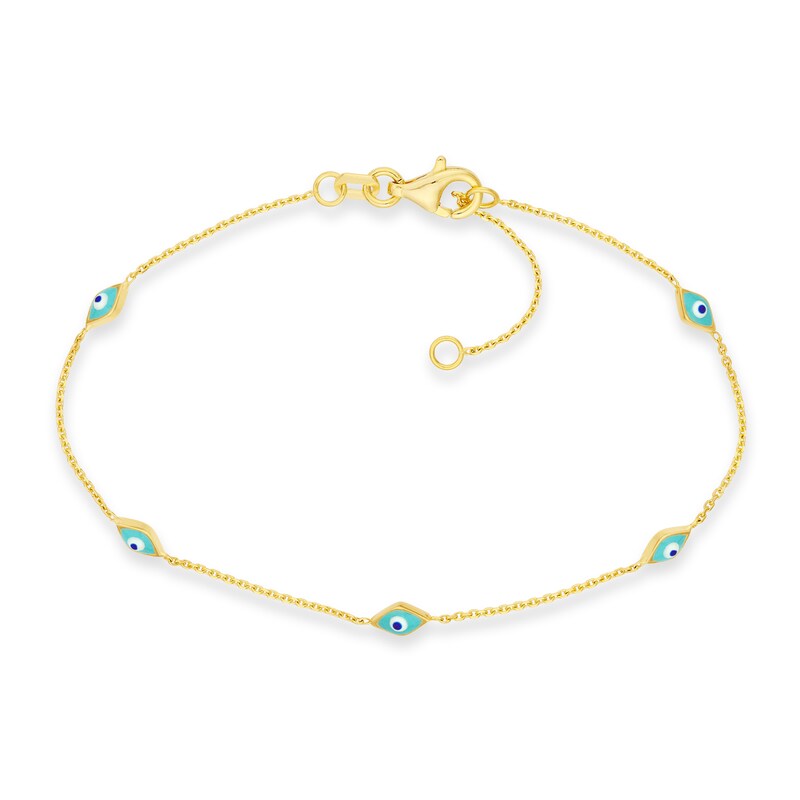 Main Image 1 of Enamel Five Evil Eye Station Bracelet in 14K Gold - 7.25"