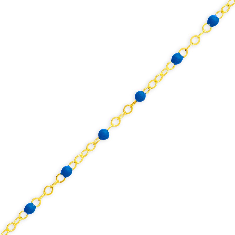 Main Image 2 of Enamel Cobalt Bead Station Anklet in 14K Gold - 10"
