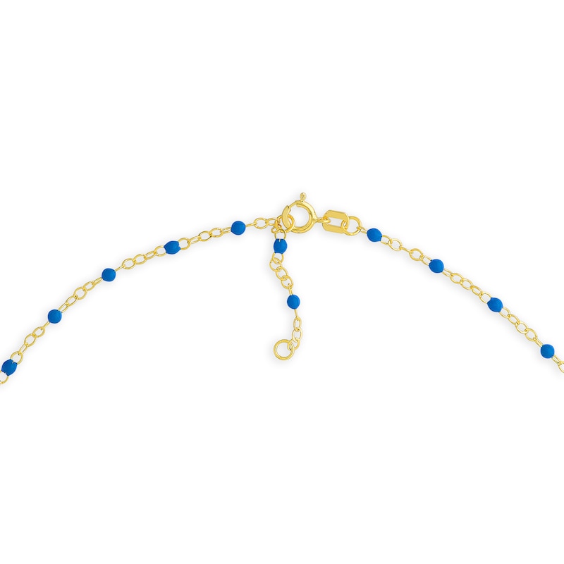 Enamel Cobalt Bead Station Anklet in 14K Gold - 10"