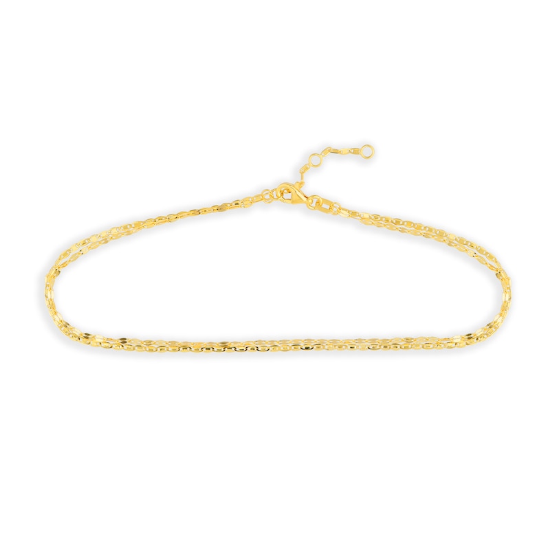 Main Image 1 of Diamond-Cut Double Strand Valentino and Hammered Forzatina Anklet in 14k Gold - 10&quot;