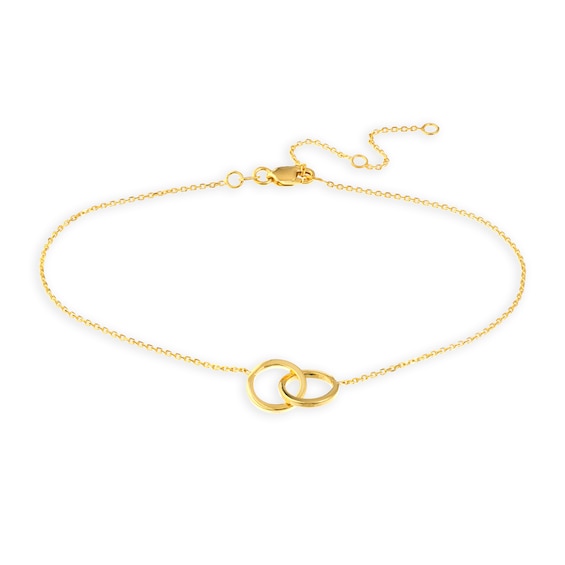 Interlocking Double Circle Anklet in 14K Gold - 10"