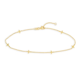Six Sideways Cross Station Anklet in 14K Gold - 10"