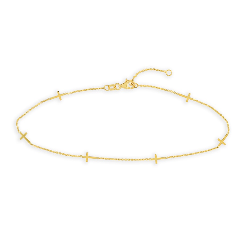 Main Image 1 of Six Sideways Cross Station Anklet in 14K Gold - 10"