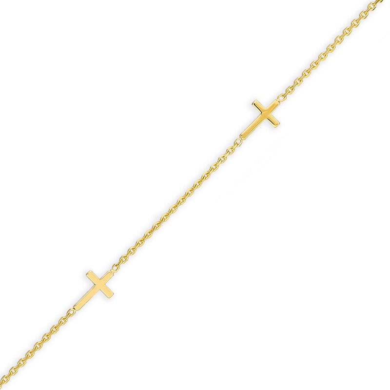 Main Image 2 of Six Sideways Cross Station Anklet in 14K Gold - 10"