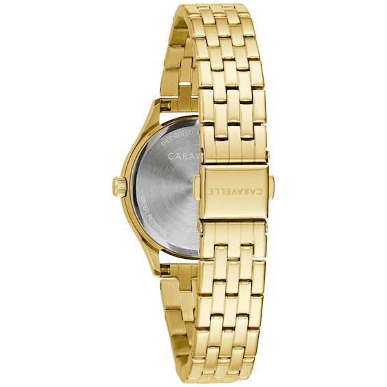 Ladies' Caravelle by Bulova Crystal Accent Gold-Tone Watch and Bracelet Box Set (Model: 44X101)