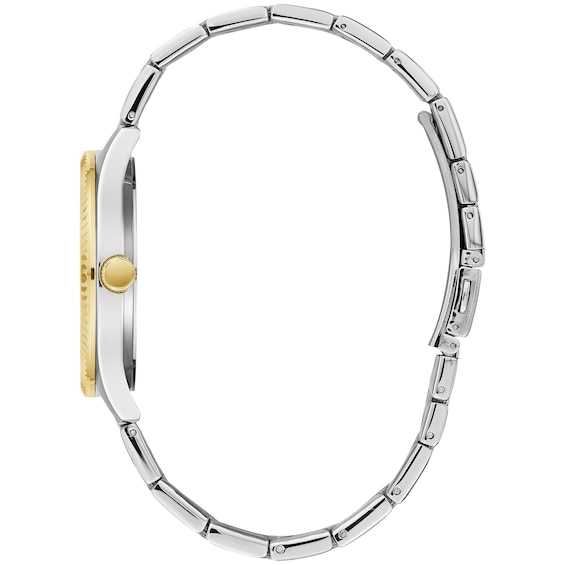 Men's Caravelle by Bulova Two-Tone Watch with Black Dial and Bracelet Box Set (Model: 45K000)
