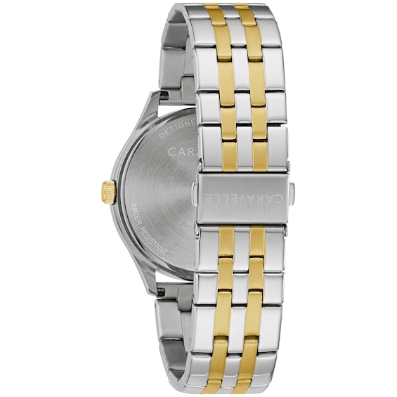 Men's Caravelle by Bulova Two-Tone Watch with Black Dial and Bracelet Box Set (Model: 45K000)