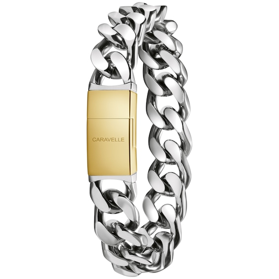 Men's Caravelle by Bulova Two-Tone Watch with Black Dial and Bracelet Box Set (Model: 45K000)