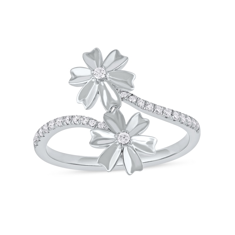 1/6 CT. T.W. Diamond Double Flower Bypass Ring in Sterling Silver