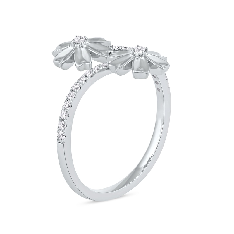 1/6 CT. T.W. Diamond Double Flower Bypass Ring in Sterling Silver