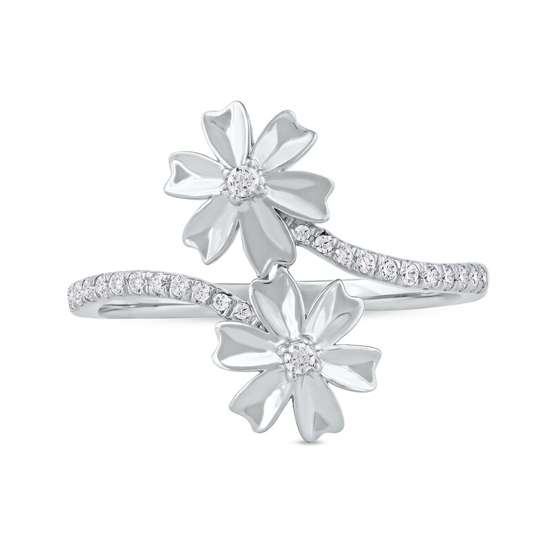 1/6 CT. T.W. Diamond Double Flower Bypass Ring in Sterling Silver