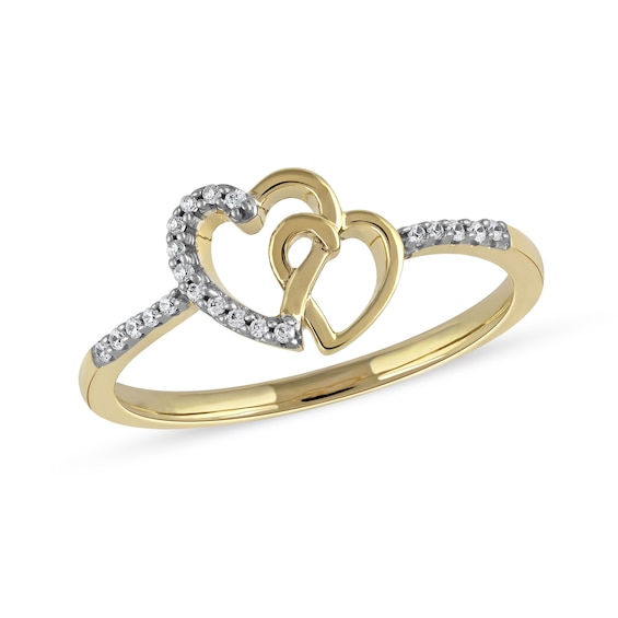 1/20 CT. T.w. Diamond Intertwined Double Heart Ring in Sterling Silver with 14K Gold Plate