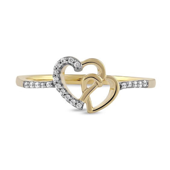 1/20 CT. T.w. Diamond Intertwined Double Heart Ring in Sterling Silver with 14K Gold Plate