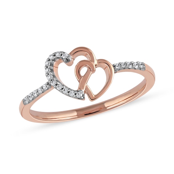 1/20 CT. T.w. Diamond Intertwined Double Heart Ring in Sterling Silver with 14K Rose Gold Plate