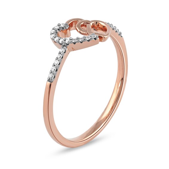 1/20 CT. T.w. Diamond Intertwined Double Heart Ring in Sterling Silver with 14K Rose Gold Plate