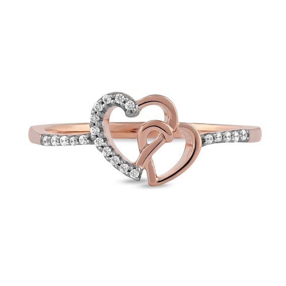 1/20 CT. T.w. Diamond Intertwined Double Heart Ring in Sterling Silver with 14K Rose Gold Plate