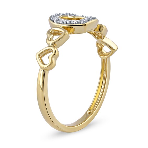 1/20 CT. T.w. Diamond Five Tilted Open Heart Ring in Sterling Silver with 14K Gold Plate
