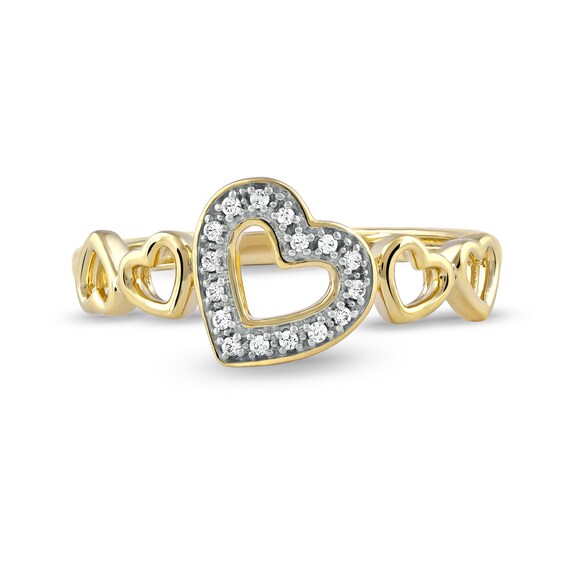 1/20 CT. T.w. Diamond Five Tilted Open Heart Ring in Sterling Silver with 14K Gold Plate