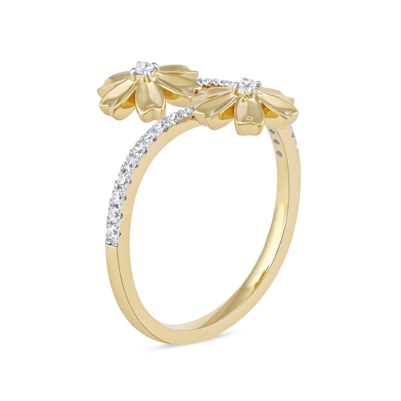 Main Image 2 of 1/6 CT. T.W. Diamond Double Flower Bypass Ring in Sterling Silver with 14K Gold Plate