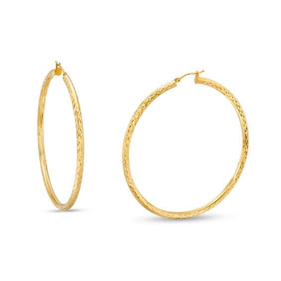 Oro Diamante⢠55.0mm Diamond-Cut Tube Hoop Earrings in 14K Gold