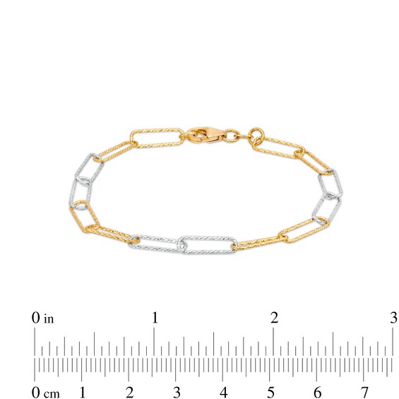 Oro Diamanteâ¢ 2.7mm Alternating Diamond-Cut Paper-Clip Chain Bracelet in Solid 14K Two-Tone Gold â 7.25"