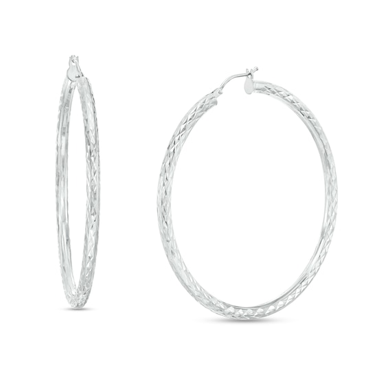 Oro Diamante⢠45.0mm Diamond-Cut Tube Hoop Earrings in 14K White Gold