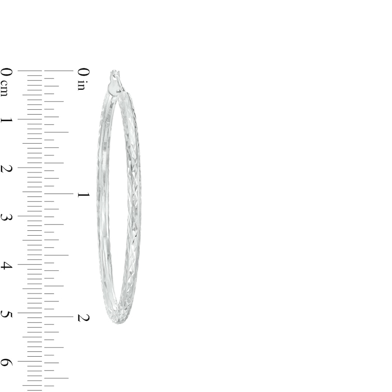 Main Image 2 of Oro Diamante™ 45.0mm Diamond-Cut Tube Hoop Earrings in 14K White Gold