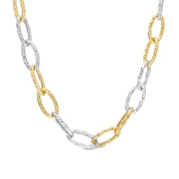 Oro Diamante Alternating Diamond-Cut Hollow Paperclip Link Chain Necklace in 14K Two-Tone Gold – 18.25&quot;