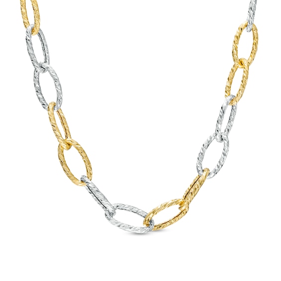 Oro Diamante⢠Alternating Diamond-Cut Paper Clip Link Chain Necklace in Hollow 14K Two-Tone Gold â 18.25"