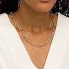 Thumbnail Image 1 of Oro Diamante™ Alternating Diamond-Cut Paper Clip Link Chain Necklace in Hollow 14K Two-Tone Gold – 18.25"