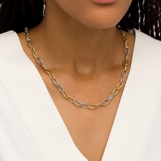 Oro Diamanteâ¢ Alternating Diamond-Cut Paper Clip Link Chain Necklace in Hollow 14K Two-Tone Gold â 18.25"
