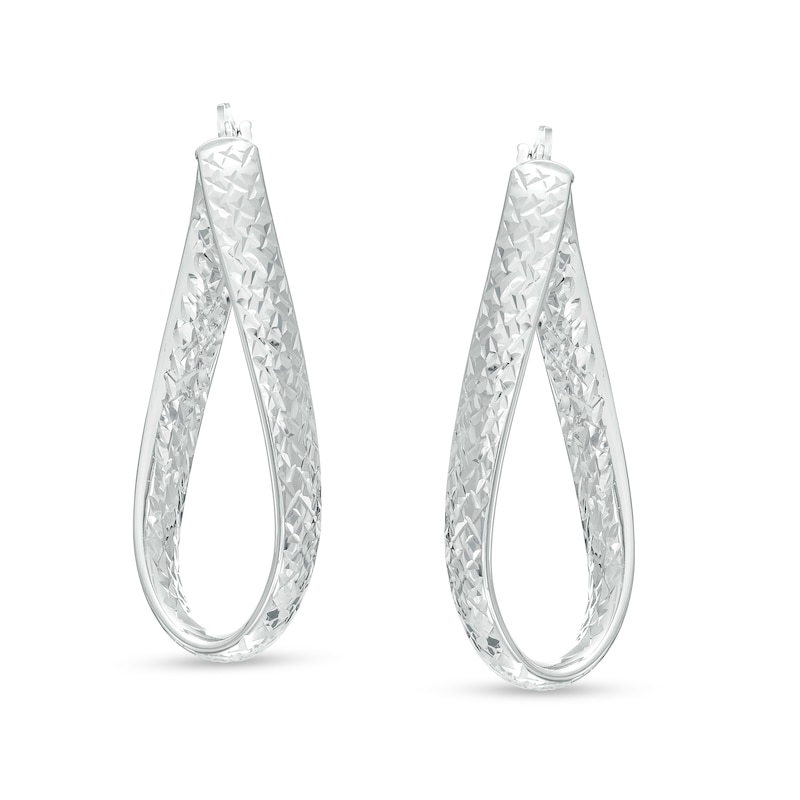Main Image 1 of Oro Diamante™ 34.0mm Diamond-Cut Twist Hoop Earrings in 14K White Gold