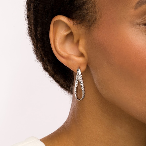 Oro Diamanteâ¢ 34.0mm Diamond-Cut Twist Hoop Earrings in 14K White Gold
