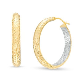 Oro Diamante 25.0mm Diamond-Cut Inside-Out Tube Hoop Earrings in 14K Two-Tone Gold