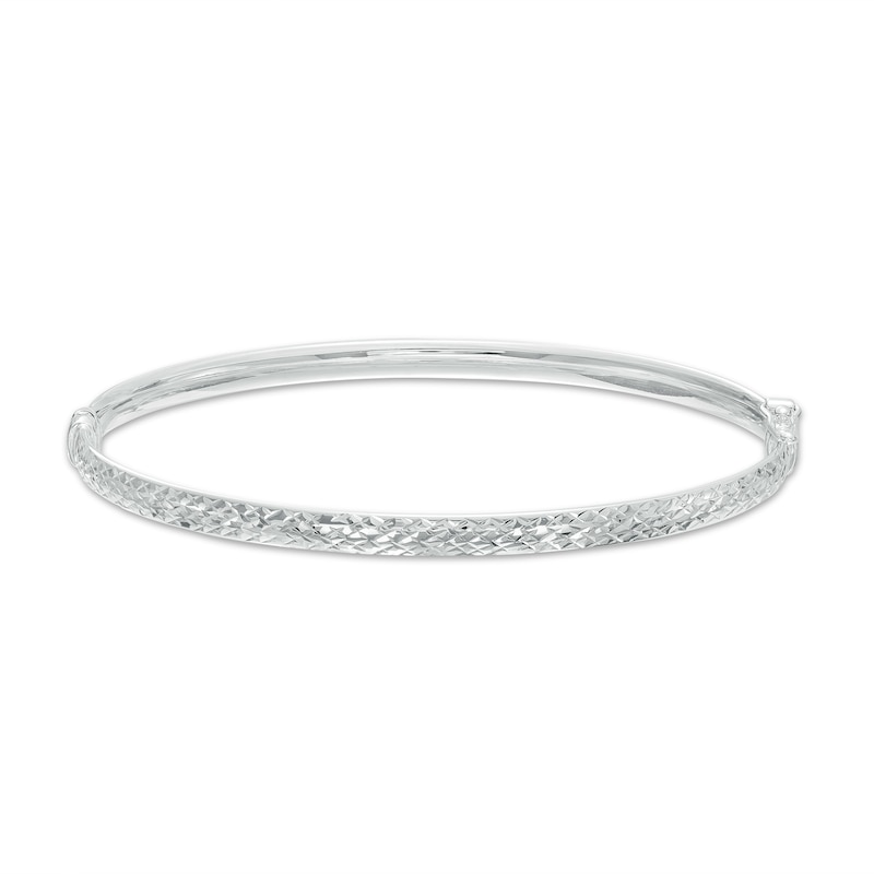 Main Image 1 of Oro Diamante™ 4.0mm Diamond-Cut Bangle in Hollow 14K White Gold