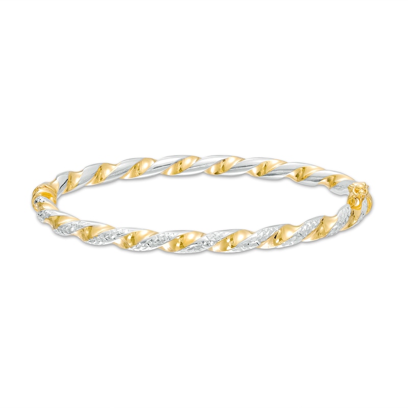 Main Image 1 of Oro Diamante™ 4.0mm Diamond-Cut Twisted Bangle in Hollow 14K Two-Tone Gold