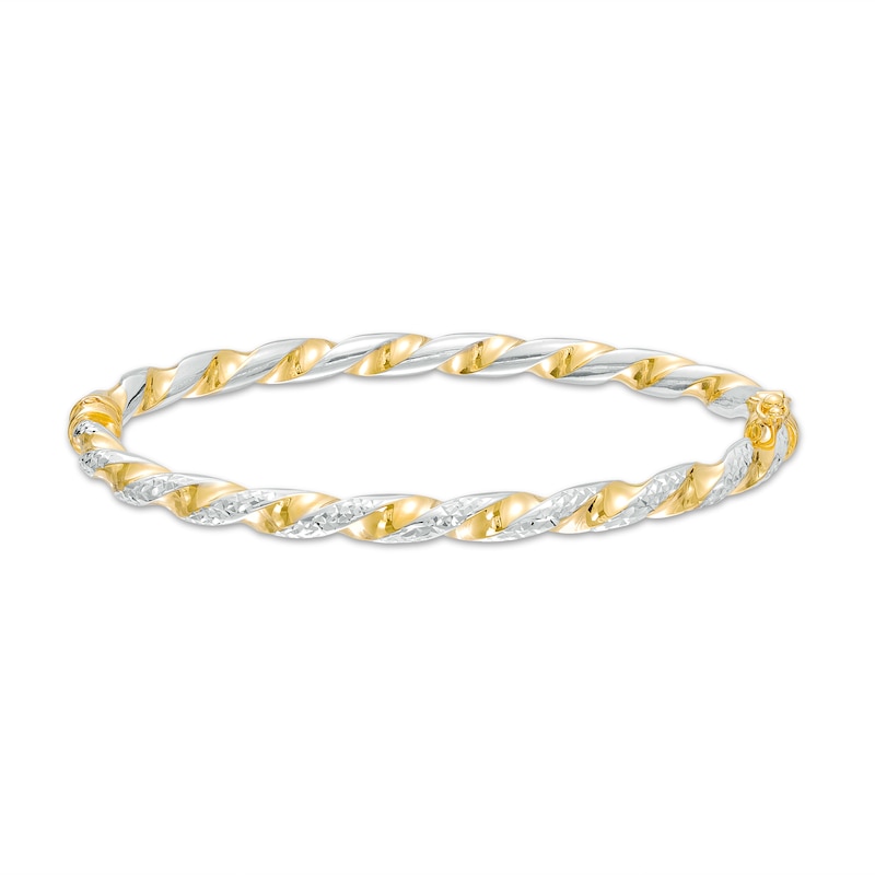 Oro Diamante™ 4.0mm Diamond-Cut Twisted Bangle in Hollow 14K Two-Tone Gold