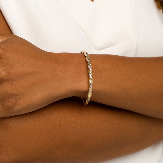 Oro Diamanteâ¢ 4.0mm Diamond-Cut Twisted Bangle in Hollow 14K Two-Tone Gold