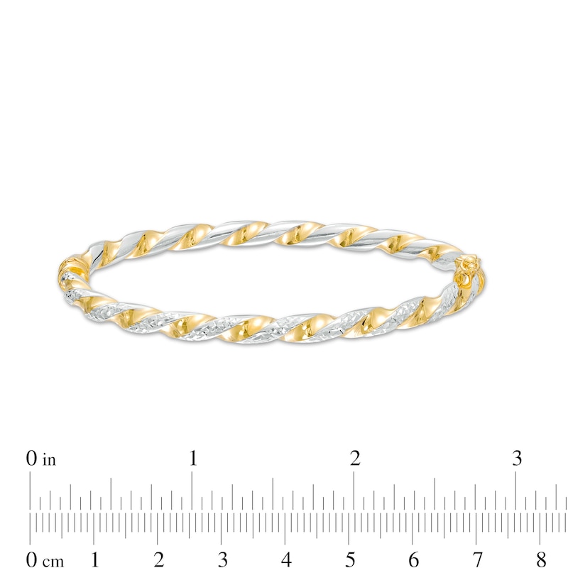 Main Image 3 of Oro Diamante™ 4.0mm Diamond-Cut Twisted Bangle in Hollow 14K Two-Tone Gold
