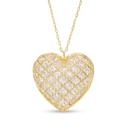 Oro Diamante Diamond-Cut Lattice Heart Pendant in 14K Two-Tone Gold