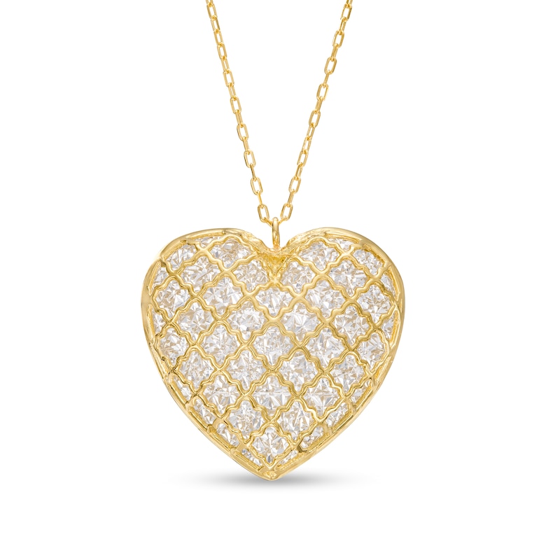 Main Image 1 of Oro Diamante™ Diamond-Cut Lattice Heart Pendant in 14K Two-Tone Gold
