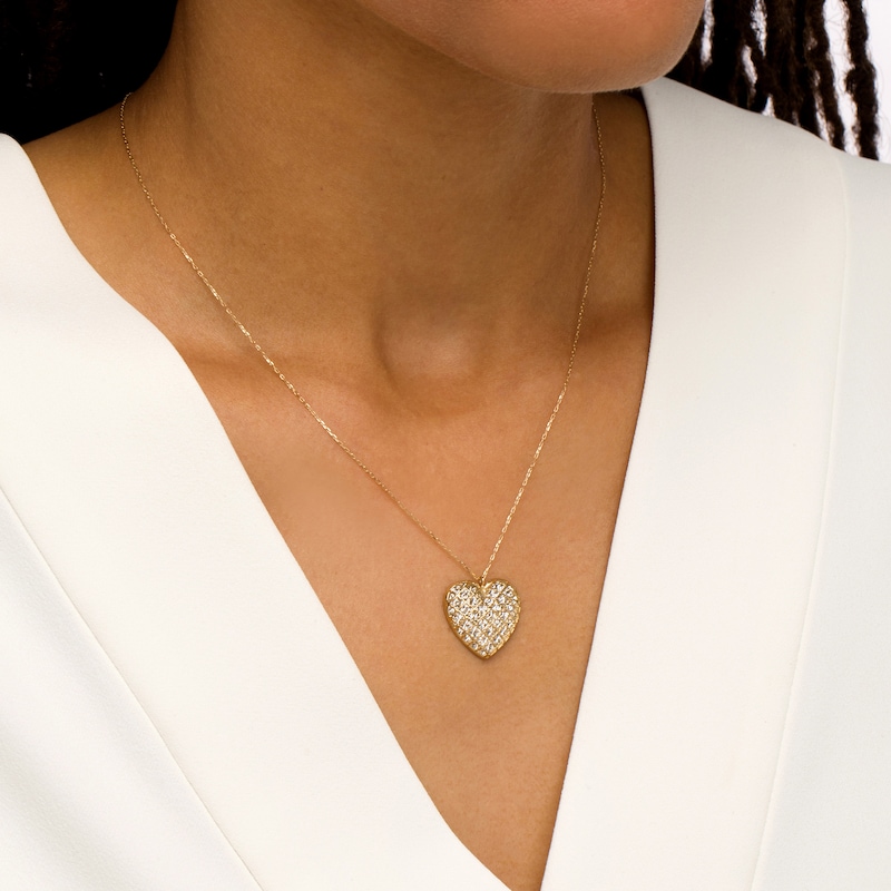 Main Image 2 of Oro Diamante™ Diamond-Cut Lattice Heart Pendant in 14K Two-Tone Gold