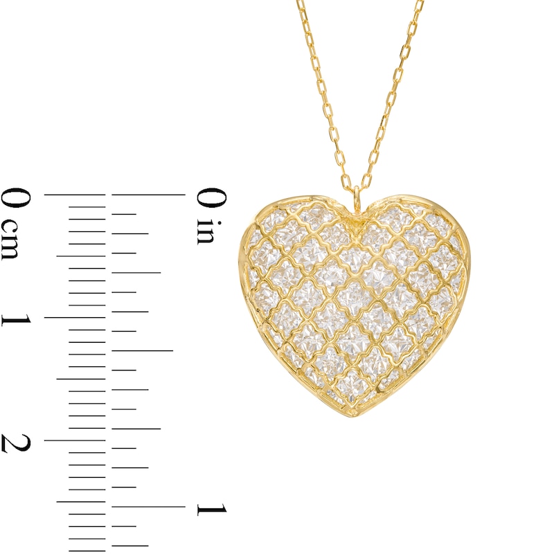 Main Image 3 of Oro Diamante™ Diamond-Cut Lattice Heart Pendant in 14K Two-Tone Gold