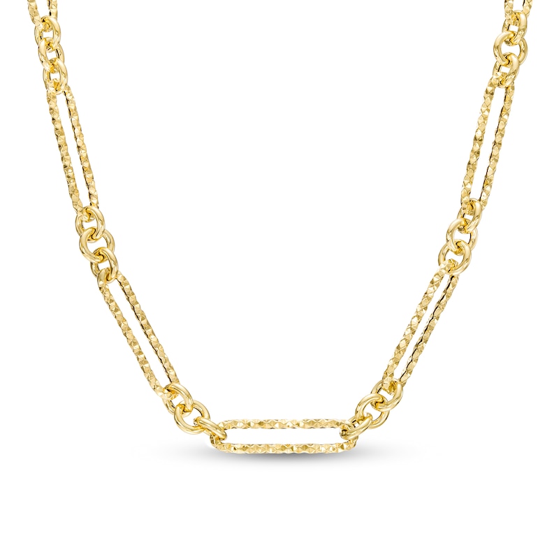 Main Image 1 of Oro Diamante™ 5.0mm Diamond-Cut Paper Clip and Rolo Alternating Chain Necklace in Hollow 14K Gold