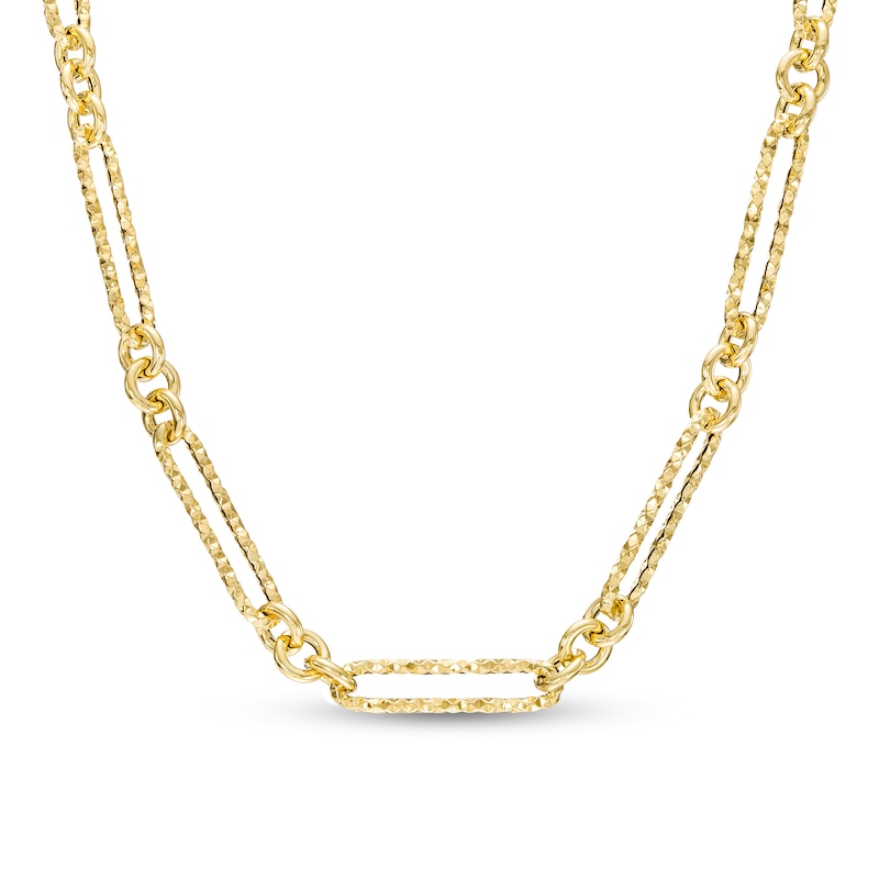 Oro Diamante™ 5.0mm Diamond-Cut Paper Clip and Rolo Alternating Chain Necklace in Hollow 14K Gold