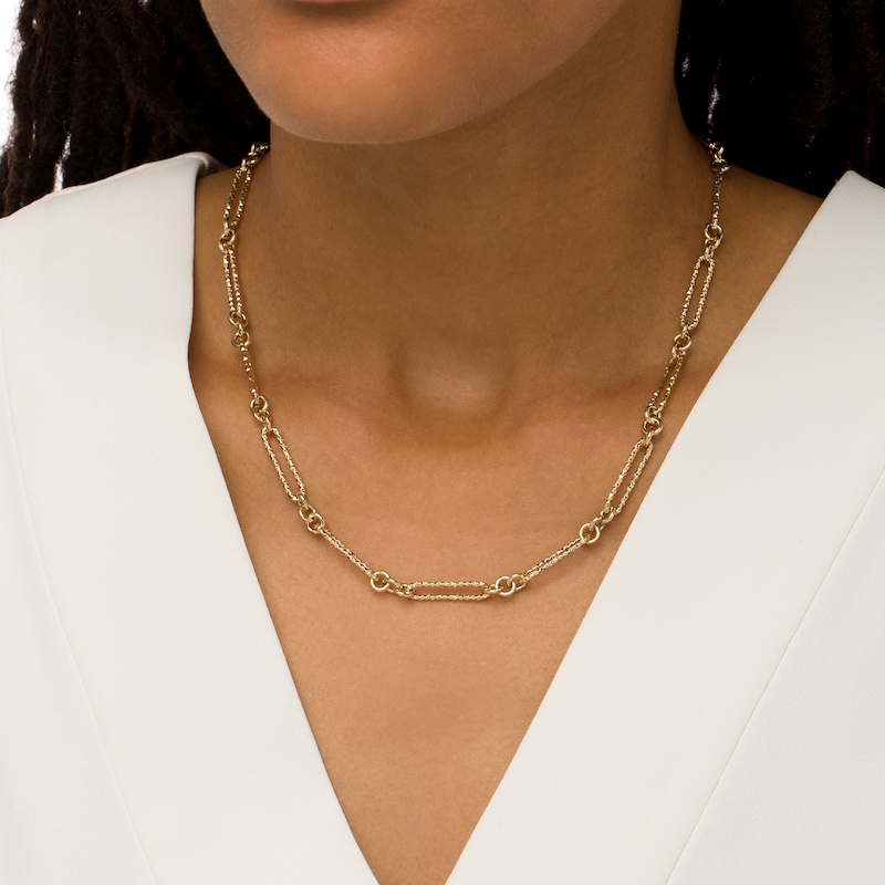 Oro Diamante™ 5.0mm Diamond-Cut Paper Clip and Rolo Alternating Chain Necklace in Hollow 14K Gold